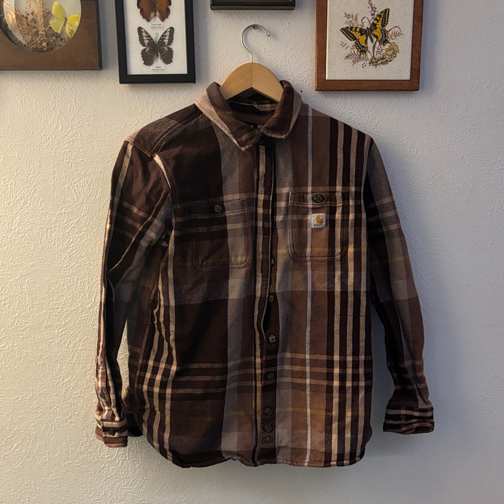 CARHARTT LOOSE FIT HEAVYWEIGHT TWILL LONG SLEEVE PLAID SHIRT JACKET WOMENS